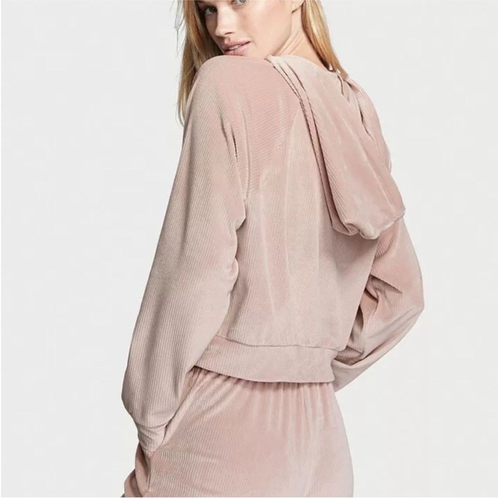 Victoria's Secret Velour Ribbed Crop Hoodie + Jogger Pants Set
